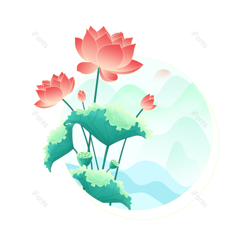 边框图片,夏至元素,中国风PNG,荷花免抠素材